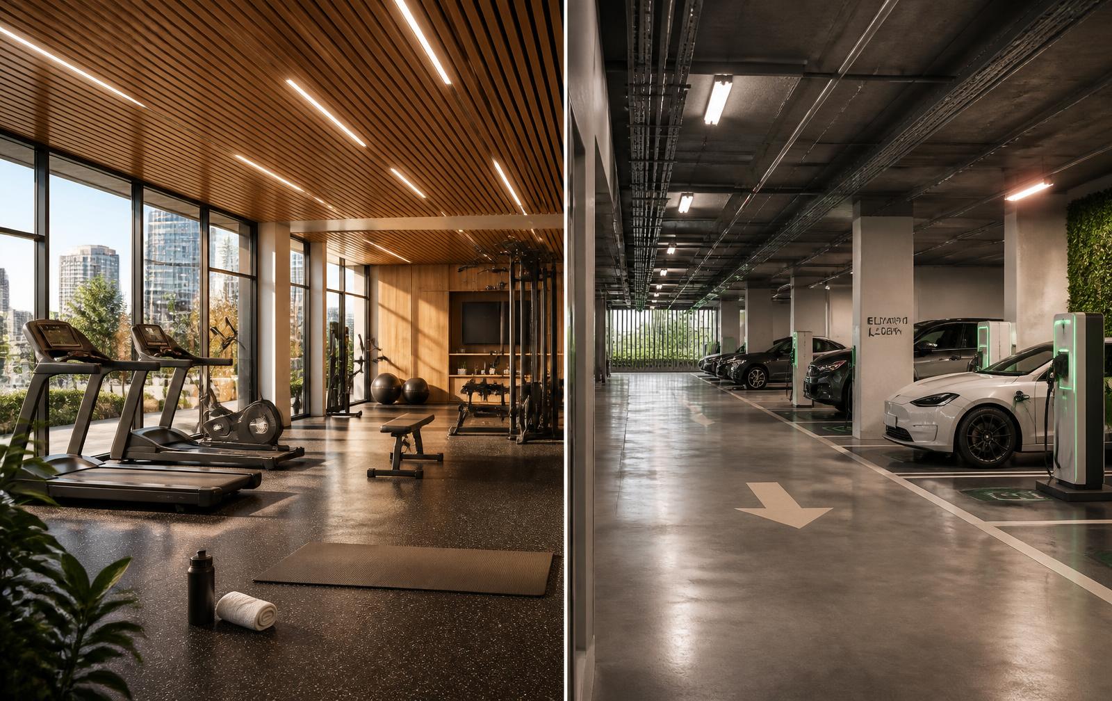 Salle de sport et parking avec bornes de recharge de la Résidence CAYOR