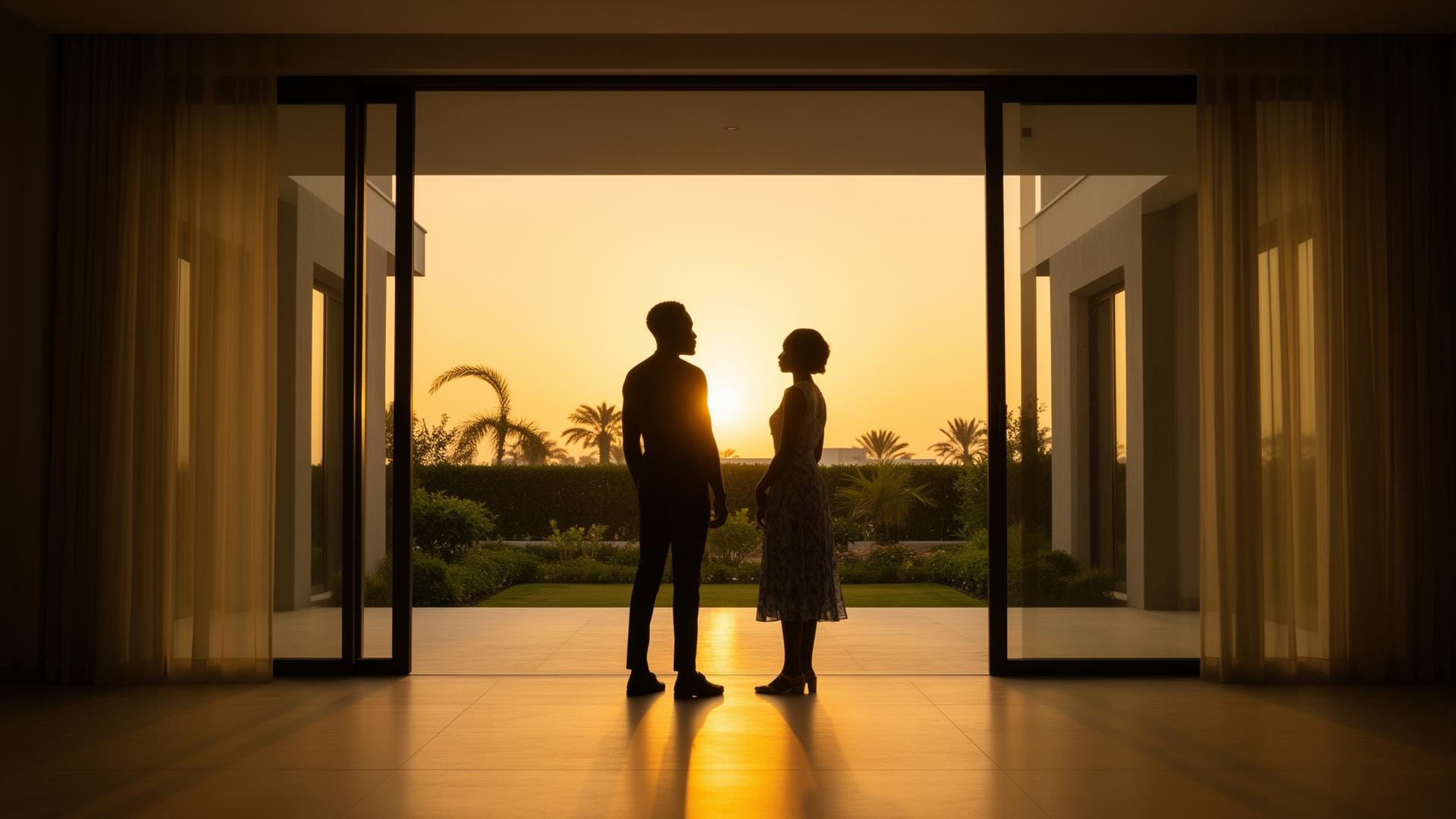 Couple à l'aube dans leur nouvelle villa